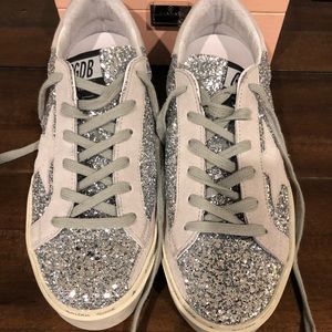 Golden Goose Silver Glitter Hi Stars